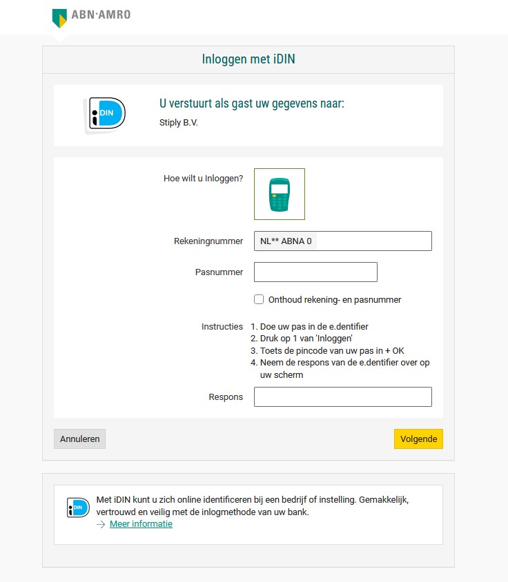 Inloggen bij de bank voor IDIN en authenticatie digitale handtekening