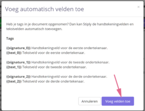Velden toevoegen bevestigen