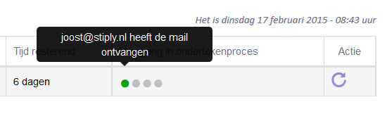 Stap één is afgerond, de ondertekenaar heeft de mail ontvangen