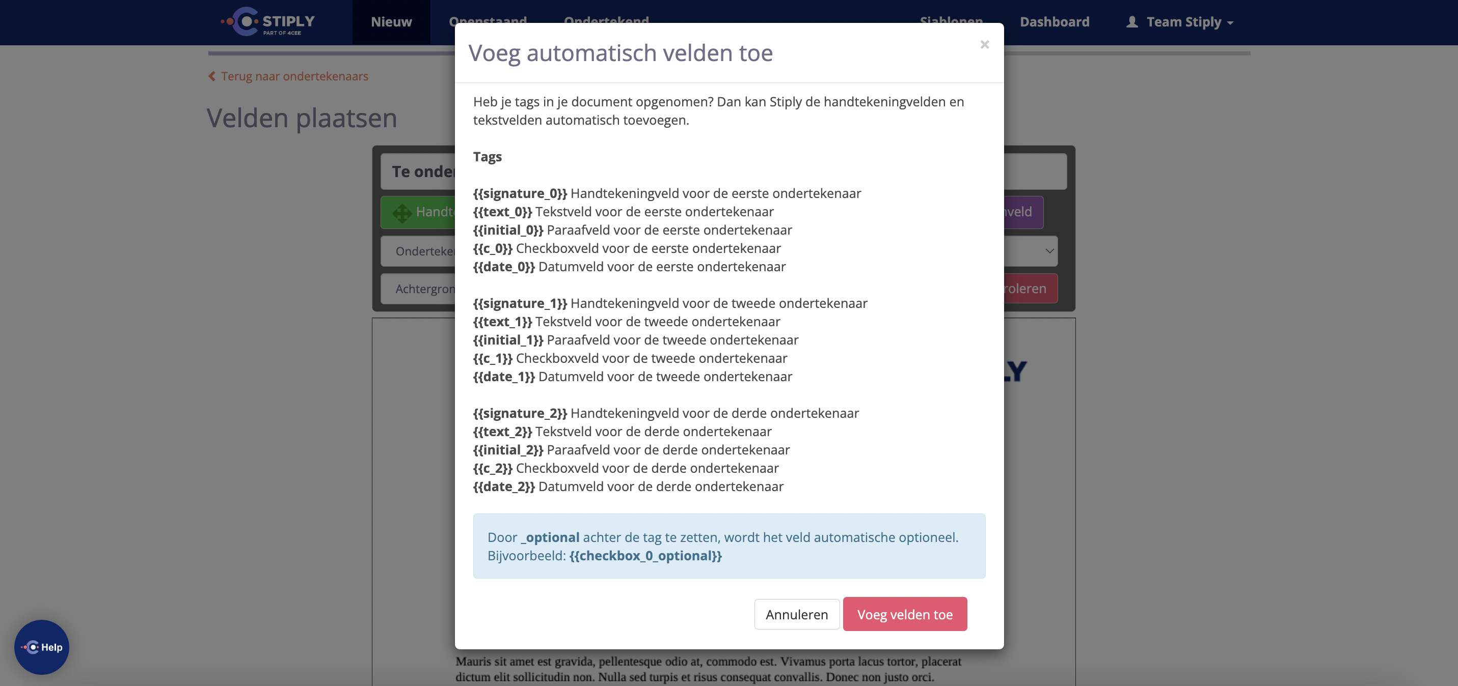 Automatisch digitale handtekening veld in PDF of Word document